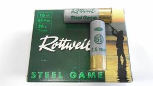 Cartouches Cal. 16 X 67,5 ROTTWEIL ACIER 26g Pb 6,5.