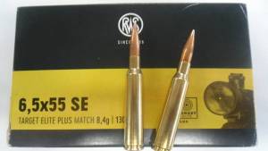 Cartouches 6,5 X 55 Suédois RWS 130 Grs Target Elite Plus Match.