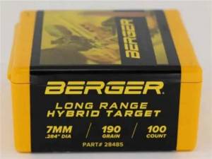 Ogives BERGER 284 / 7 MM - 190 Grs LONG RANGE HYBRID TARGET X 100.