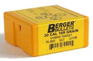 Ogives BERGER 308 / 7,62 MM - 168 Grs HYBRID TARGET X 100.