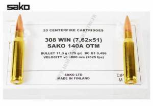 Cartouches 308 Win. SAKO OTM 175 Grs Match.