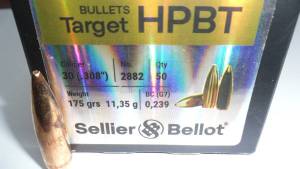 Ogives Sellier et Bellot 308 / 7,62 MM - 175 Grs HPBT X 50.