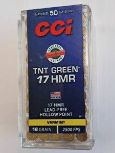 Cartouches CCI 17 HMR TNT GREEN 16 GR