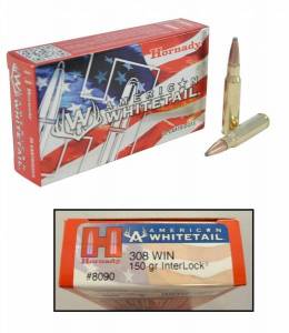 Cartouches 308 Win. HORNADY American Whitetail 150 Grs Interlock.