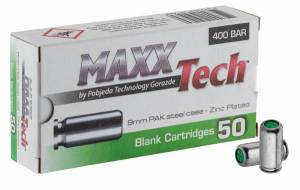 Cartouches à blanc Cal. 9 MM PA MAXX Tech X 50.