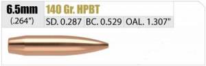 Ogives NOSLER Custom Compétition 6,5 / 140 Grs HPBT.