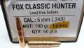 Ogives FOX BULLET CLASSIC HUNTER .243 / 100 Grs X 50.